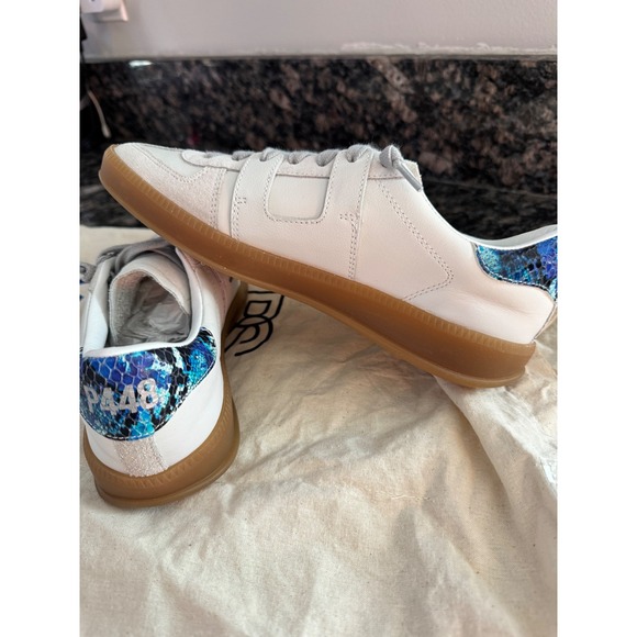 P448 Monza-W White Splash Leather Suede Sneakers Blue Snakeskin Heel IT 37 US 7 - Picture 6 of 8